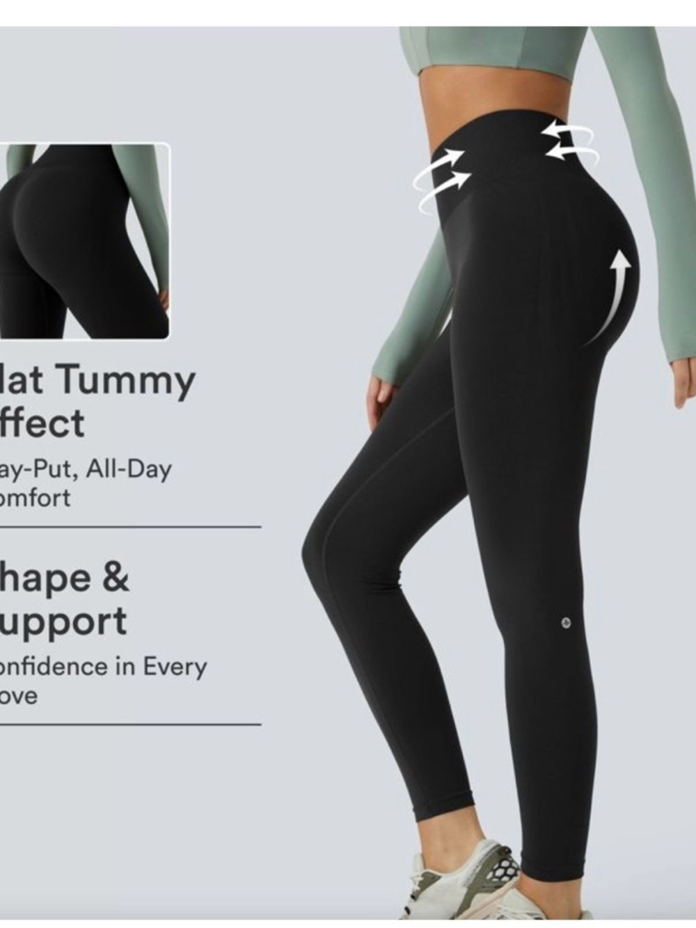 HALARA Black High-Rise Ribbed Waist Leggings